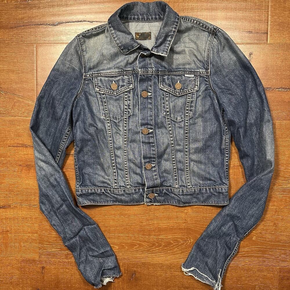 Mother Jeans Denim Jacket Womens S Blue Mid Wash Pony Boy Retro Alt Rock Western